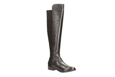 Black Leather Caddy Belle Slip On Over the Knee Boot